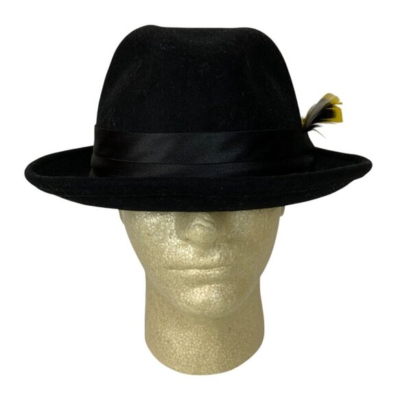 Stacy Adams Mens Black Wool Fedora Hat Satin Band Feather Accent Size XL - Picture 5 of 12